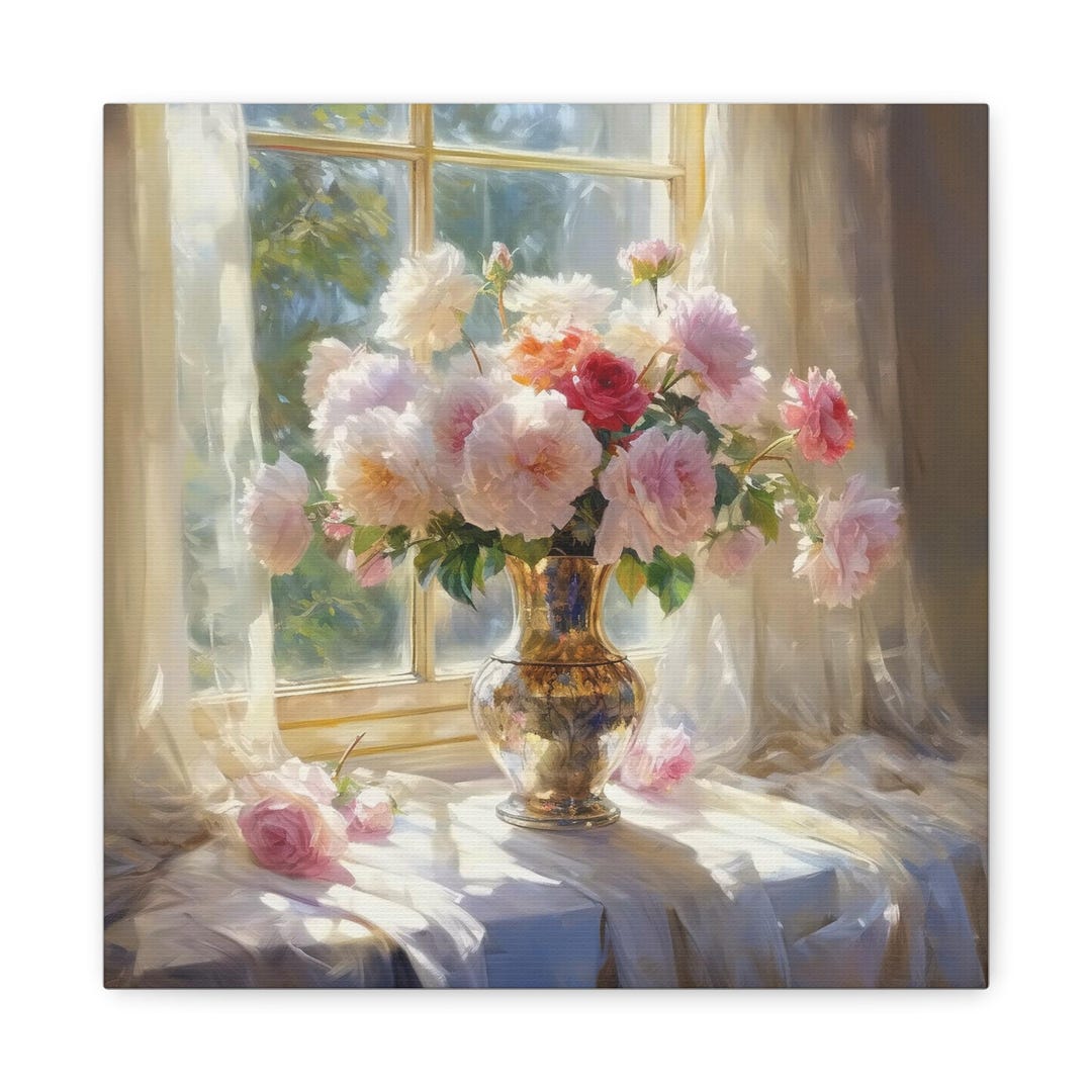 Pink Roses Canvas Print: Silver Vase Floral Wall Art - Etsy