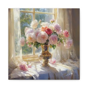 Pink Roses in Vase Wall Art Rose Bouquet Canvas Print Flowers in Vase Wall Art Beautiful Pink Flowers Art Print Silver Vase Wall Art Flowers