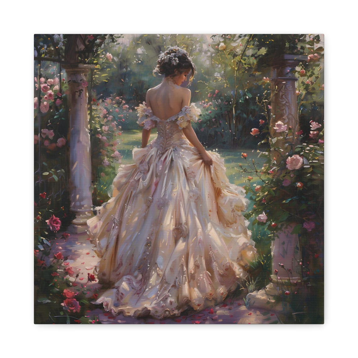 Victorian Rose Garden Canvas Print: Romantic Woman, Pink Floral Art - Etsy