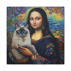 Mona Lisa Wall Art Novelty Classical Artwork Canvas Print Mona Lisa Holding Cat Print Old World Funny Art Mona Lisa Humorous Photographer