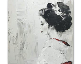 Minimalist Geisha Canvas Print: Black & White Japanese Woman Artwork