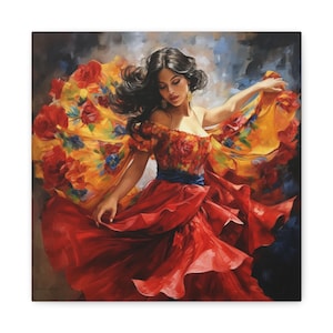 Colorful Flamenco Dancer Wall Art Spanish Dancer Art Print Flamenco Dance Artwork Beautiful Dancer Wall Art Flamenco Dancing Canvas Print