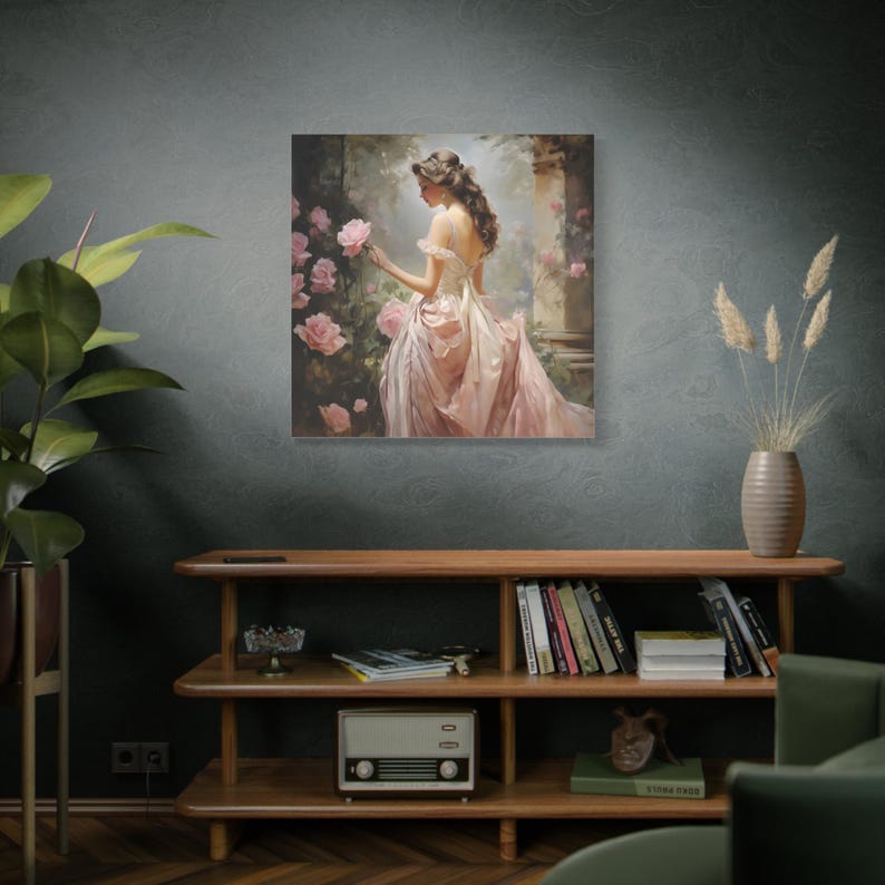 Victorian Woman in Rose Garden Art Print: Elegant Floral Canvas Wall Art image 5