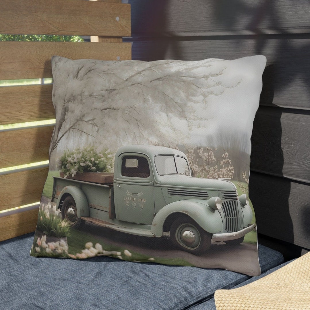 Old Farm Truck Accent Pillow Vintage Style Throw Pillow Green Etsy