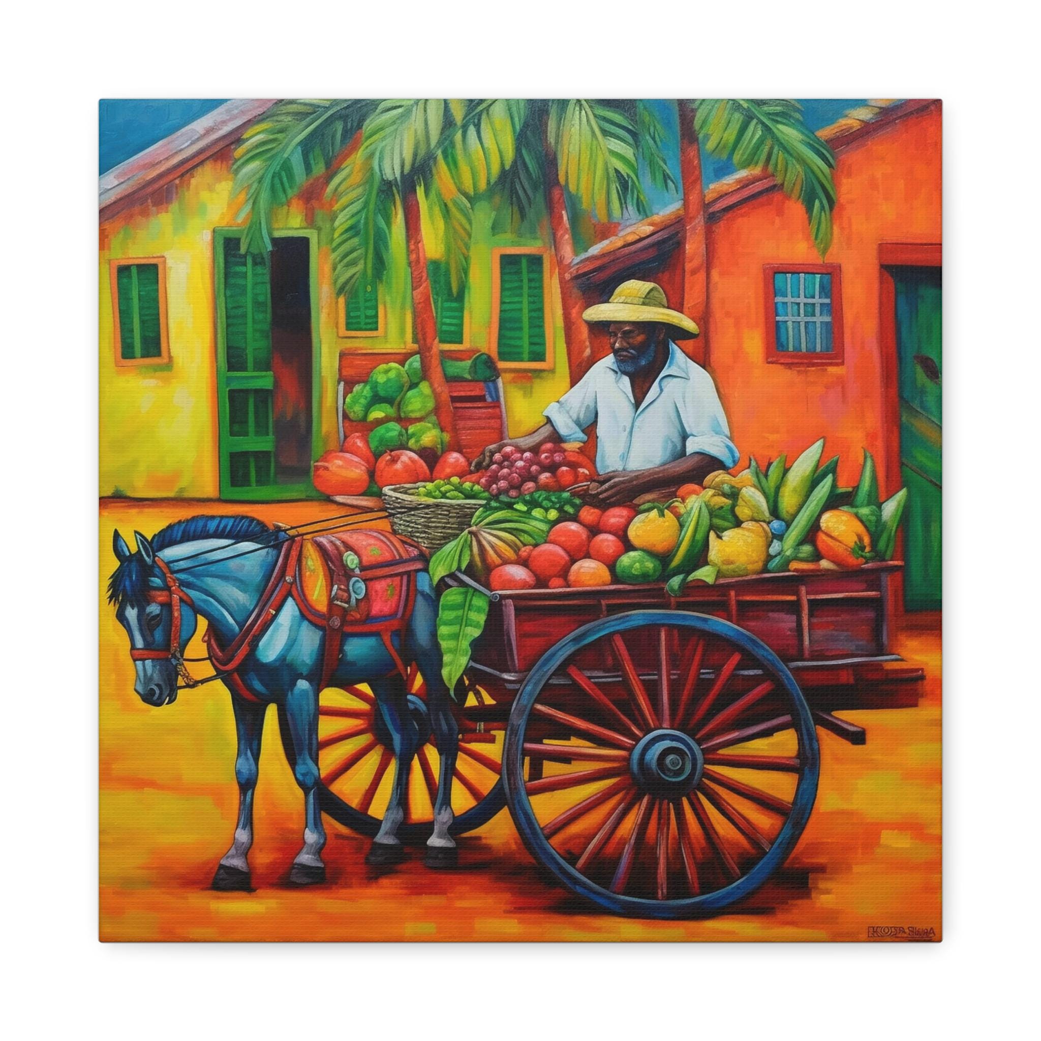 Haitian Fruit Cart Canvas Print: Colorful Donkey Art - Etsy