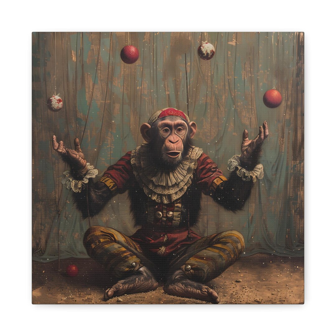 Victorian Circus Monkey Canvas Print: Vintage Juggling Animal Wall Art ...