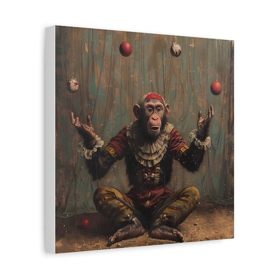 Victorian Circus Monkey Canvas Print: Vintage Juggling Animal Wall