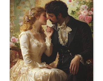 Victorian Couple Canvas Art: Romantic Lovers Artwork