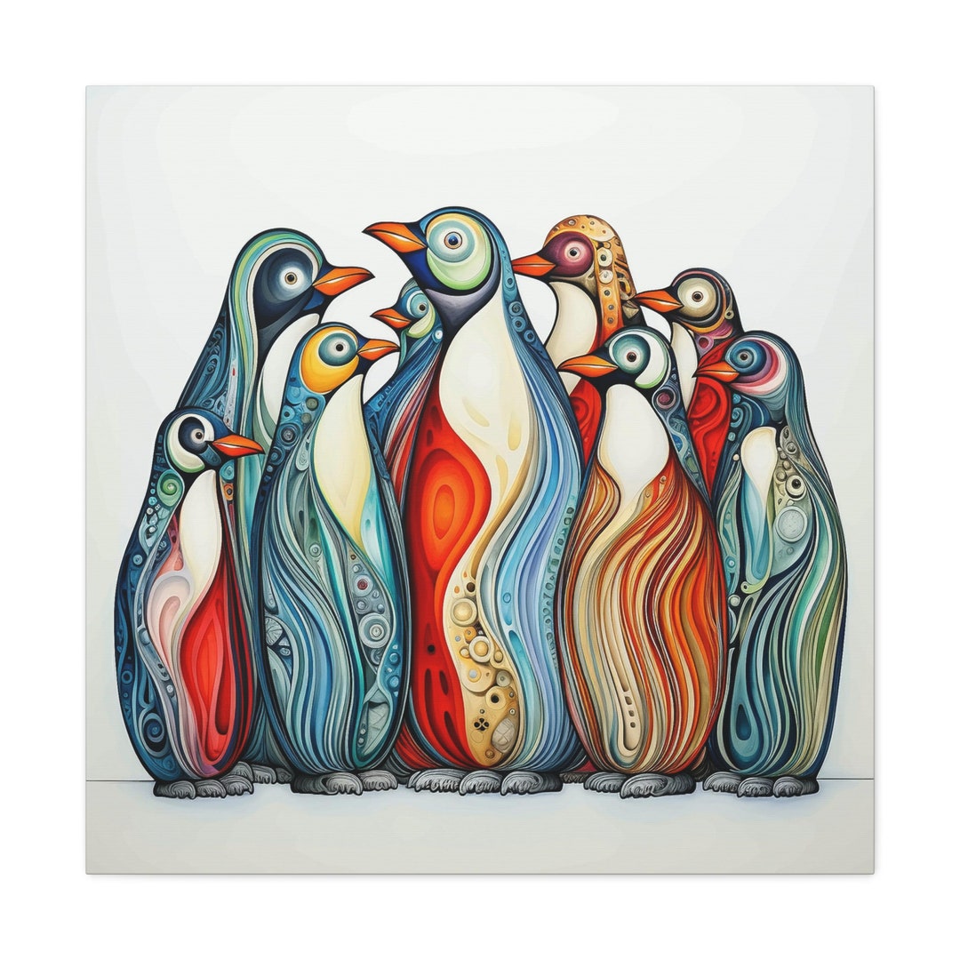 Colorful Penguins Wall Art Vibrant Birds Art Print Penguin Grouping