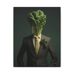 Celery Man Abstract Art: Vegetable Head Canvas Print