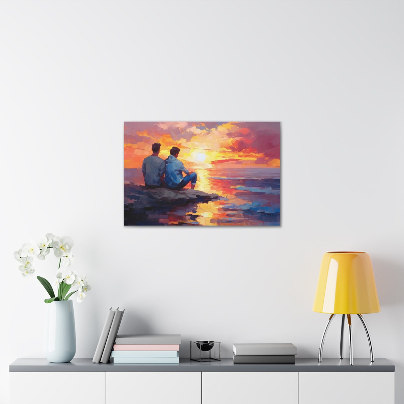 Gay Male Couple Wall Art Gay Marriage Art Print Sunset Beach Gay Couple ...