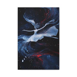 Abstract Sky Dancer Wall Art Modern Design Canvas Print Blue & White Modern Art Leaping Dancer in the Sky Canvas Art Mystical Sky Wall Art