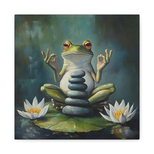 Zen Frog Stacked Stones Wall Art Yoga Frog Canvas Print Meditation Frog Wall Art Zen Stones Canvas Calming Zen Art Print Yoga Studio Print