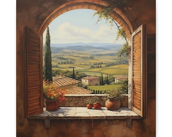 Leinwandbild mit toskanischer Landschaft: Rustikale italienische Landhausdeko