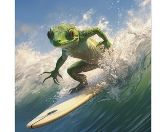 Surfing Gecko Wall Art Surf Waves Art Print Oceanside Surfing Wall Art Surf Board Lizard Art Print Surfing Wall Art Gecko Surfing Art Print