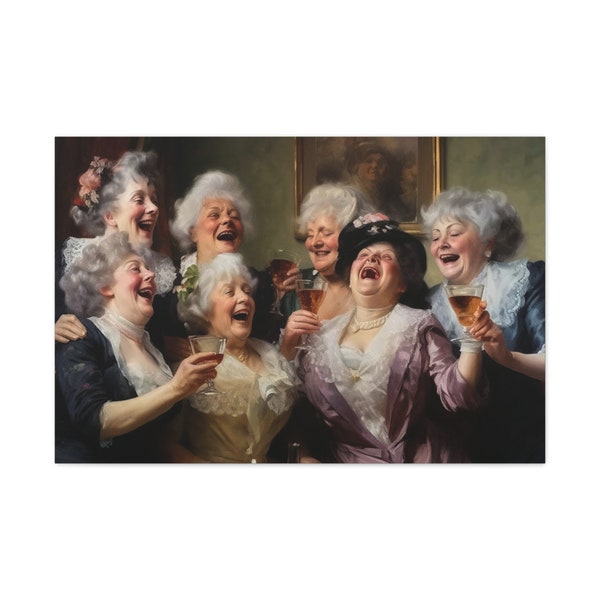 Impression murale femmes riant drôle de dames charmant art mural groupe de femmes buveurs de vin art mural dames ayant un rire oeuvre impression rire