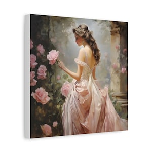 Victorian Woman in Rose Garden Art Print: Elegant Floral Canvas Wall Art image 2