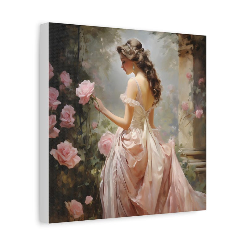 Victorian Woman in Rose Garden Art Print: Elegant Floral Canvas Wall Art image 2