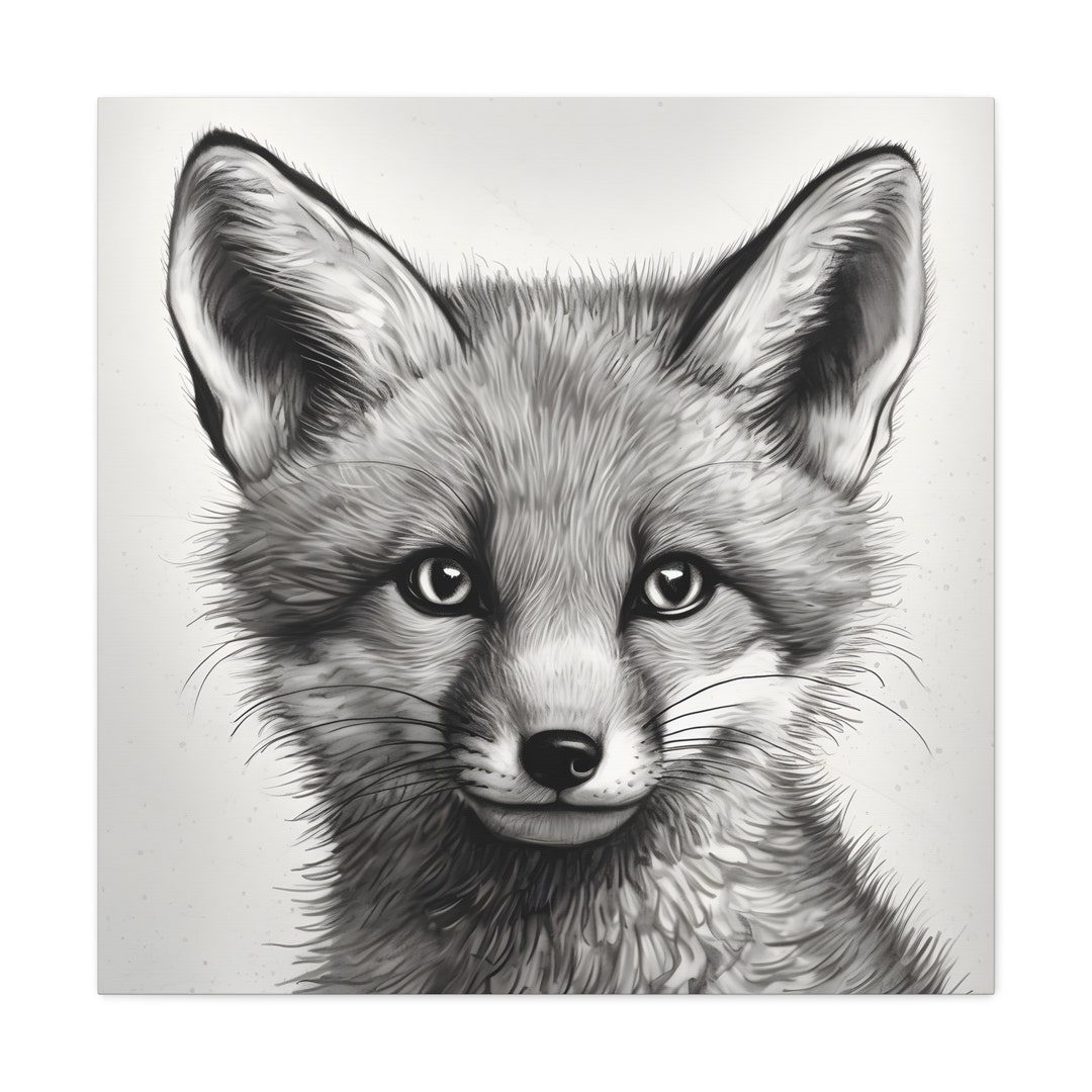 Black &amp; White Baby Fox Wall Art Forest Animal Art Print Baby Nursery ...