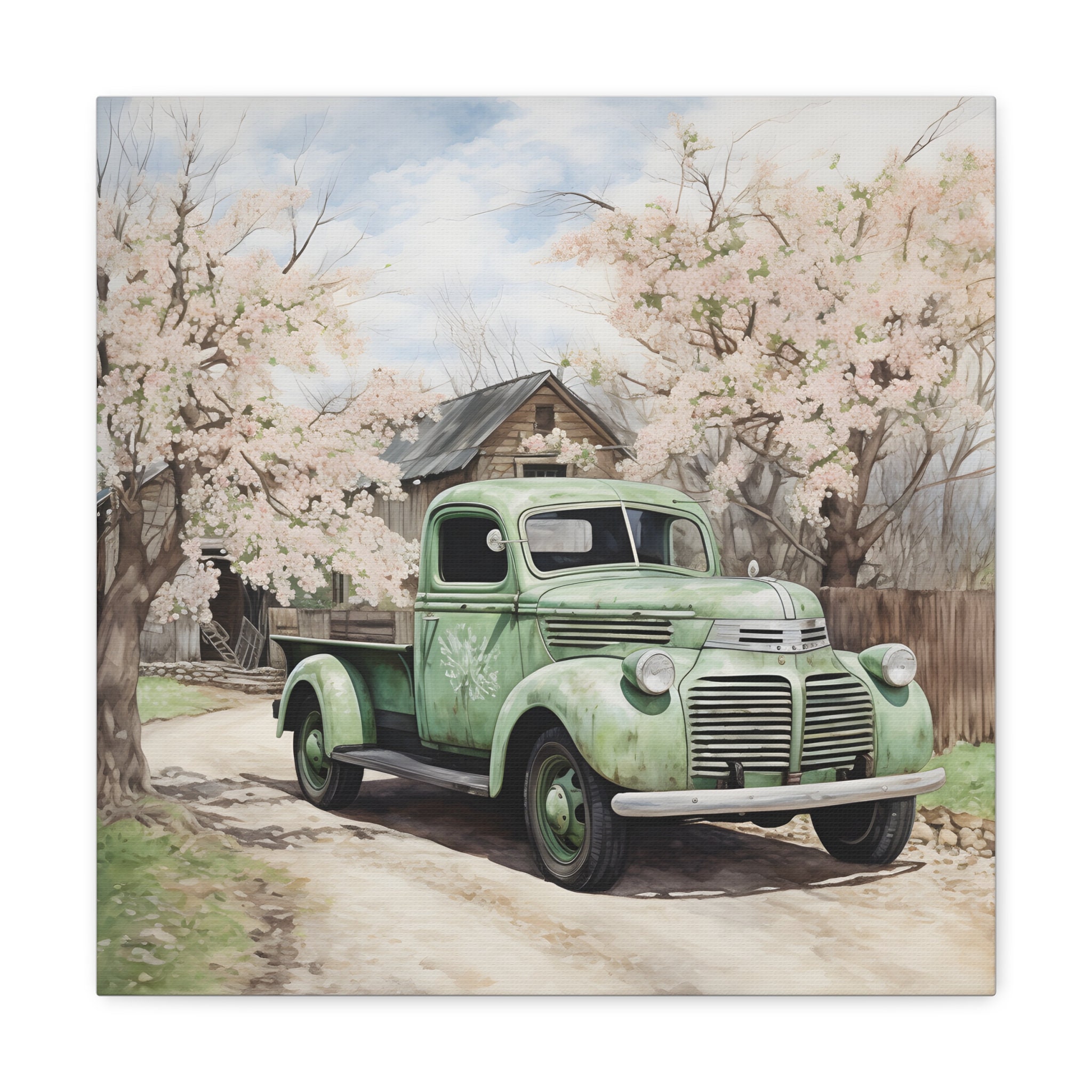 Antique Green Truck Wall Art White Blossom Art Print Mint - Etsy