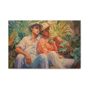 Gay Couple Tropical Foliage Art Print: Contemporary Wall Decor
