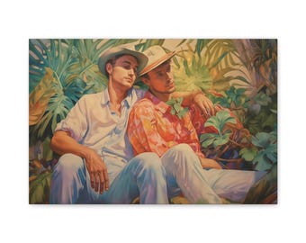 Gay Couple Tropical Foliage Art Print: Contemporary Wall Decor