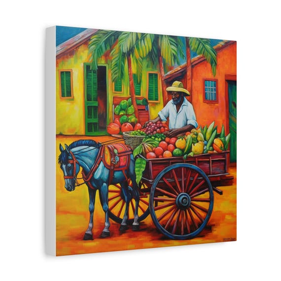 Haitian Fruit Cart Canvas Print: Colorful Donkey Art - Etsy