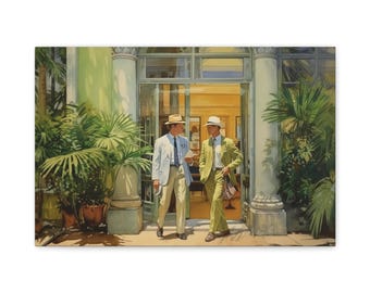 Gay Couple Art Print: 1940s Palm Beach Watercolor Canvas
