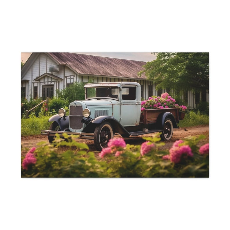 Old Antique Truck Wall Art Farm Truck Loaded With Flowers Wall Print