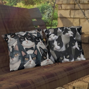 Tuxedo Cats Accent Pillow Black & White Cats Throw Pillow Cartoon Tuxedo Cat Dorm Room Pillow Novelty Pillow Indoor Outdoor Cats Black White