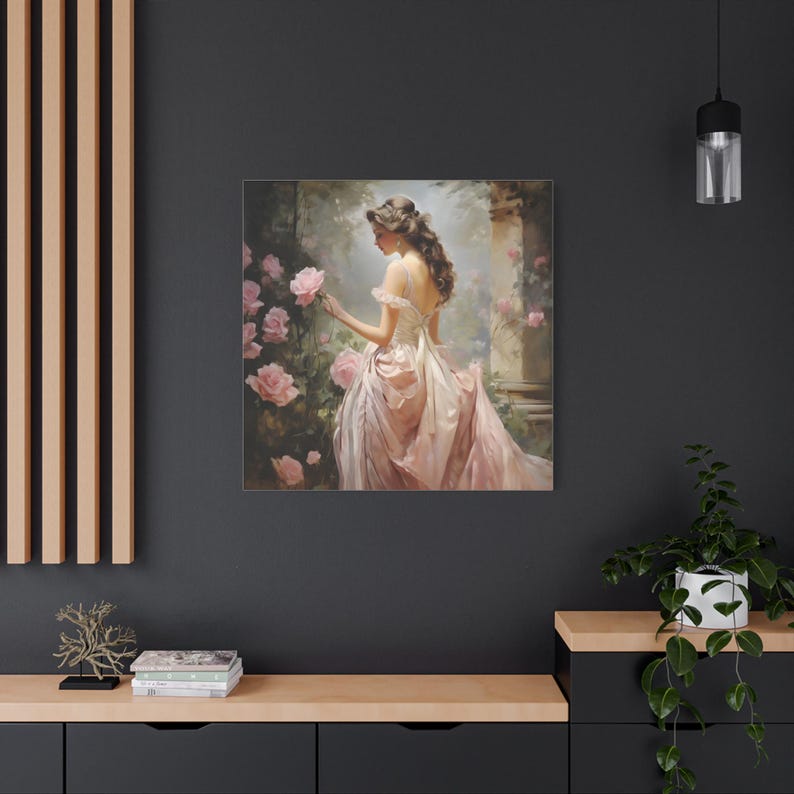 Victorian Woman in Rose Garden Art Print: Elegant Floral Canvas Wall Art image 4