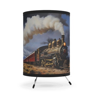 Old West Train Tripod Lamp with High-Res Printed Shade Bedside Night Light Western Locomotive Lamp Bedroom Table Western Steam Train Lamp