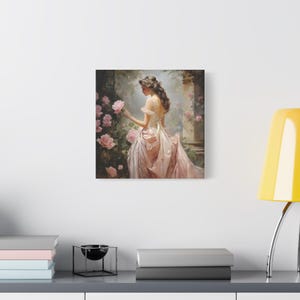 Victorian Woman in Rose Garden Art Print: Elegant Floral Canvas Wall Art image 3