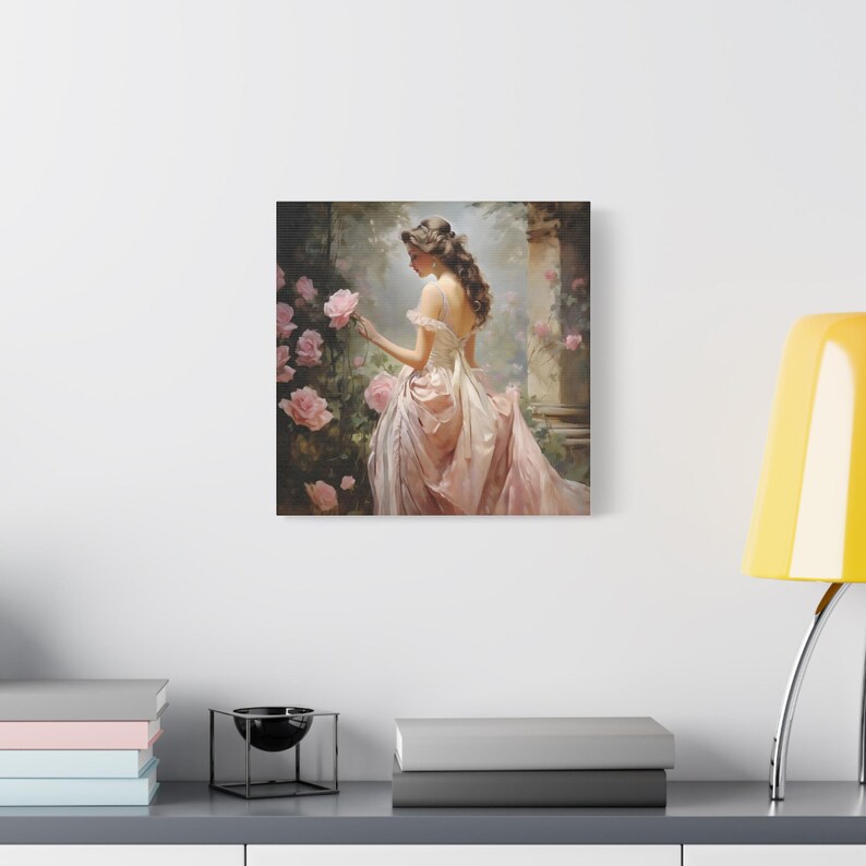 Victorian Woman in Rose Garden Art Print: Elegant Floral Canvas Wall Art image 3