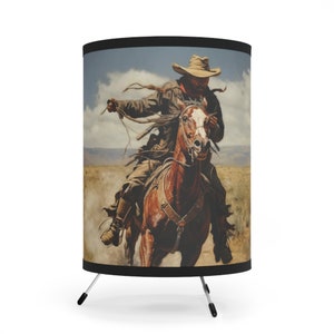 Old West Cowboy Lamp Art Express Rider Tri-Pod Lamp Western Cowboy Bedside Light Western Accent Lamp Old West Light Cowboy Riding Horse Lamp