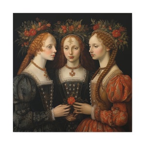 The Three Graces Wall Art Medieval Women Art Print Middle Ages Wall Art Renaissance Art Print Daughters of Zeus Living Room Wall Art Print