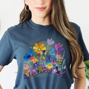 Wildflower Folk Art / Retro 70s Style from the Animal Botanicals Collection on High Quality/Comfort Colors/ Unisex Garment-Dye