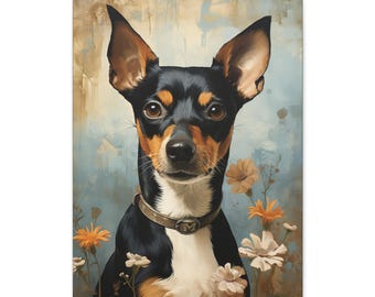 Custom Pet Portrait 18"x 24" Canvas Rat Terrier Dog Art for Home Decor, Gift for Dog Lovers, Vet, Animal Wall Art, Unique Gift