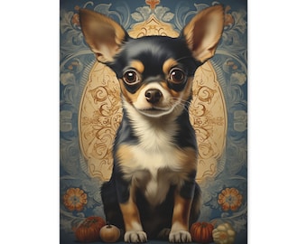 Chihuahua Portrait 18 "x 24" Leinwand Kunst, Hunde Liebhaber Geschenk, Haustier Dekor, Haus Wand Kunst, Tier Kunstwerk, Herbst Dekor, Einzigartiges Haustier Geschenk