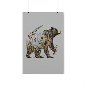Wild Thing Bear with lifted paw from Animal Botanicals Collection - Premium Matte Vertical Posters