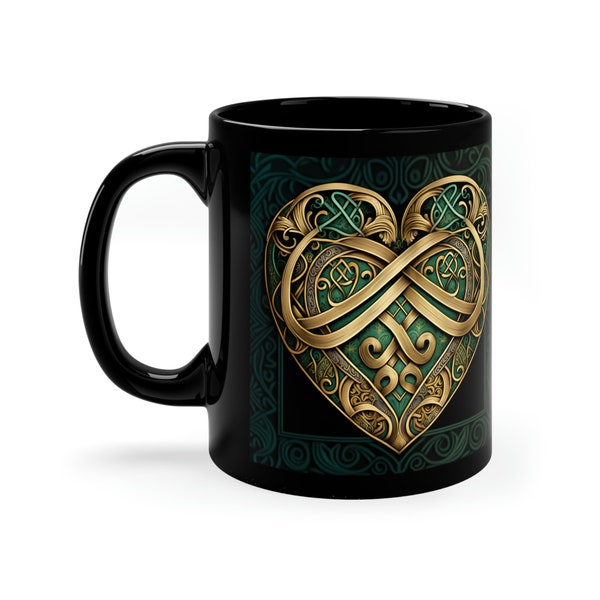 Celtic Heart with Irish Blessing for Coffee or Tea / 11oz Black Mug