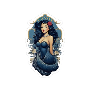 1950s Pin-Up Navy Mermaid Kiss-Cut Stickers | Retro Sailor Girl Decal