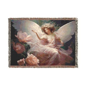 Elegant Angel Woven Blanket - Cozy Home Decor, Gift for Her, Unique Wall Tapestry, Bohemian Throw Blanket, Vintage Style