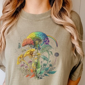Dandelions and Rainbow Retro 70s Style from the Animal Botanicals Collection on High Quality/Comfort Colors/ Unisex Garment-Dyed T-sh