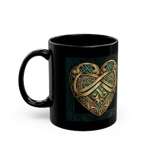 Celtic Heart with Irish Blessing for Coffee or Tea / 11oz Black Mug