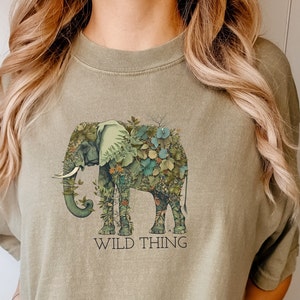 Wild Thing Elephant from the Animal Botanicals Collection on High Quality/Comfort Colors/ Unisex Garment-Dyed T-shirt