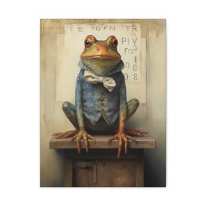 18 x 24 inch grillige kikker kunstprint, charmant canvas wanddecoratie, uniek cadeau voor kikkerliefhebbers, excentrieke woondecoratie, op de natuur geïnspireerde kunst