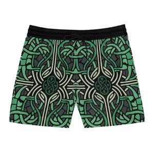 Celtic Wave Zwembroek / Groen en Zwart / Celtic Knot Waves/Tribal/ Halflange zwemshort voor heren (AOP)