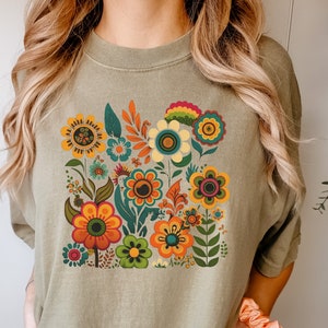 Boho Flowers / Retro 70s Style from the Earth Botanicals Collection on High Quality/Comfort Colors/ Unisex Gar