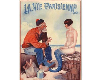 Vintage Mermaid Art Canvas, La Vie Parisienne Cover Print